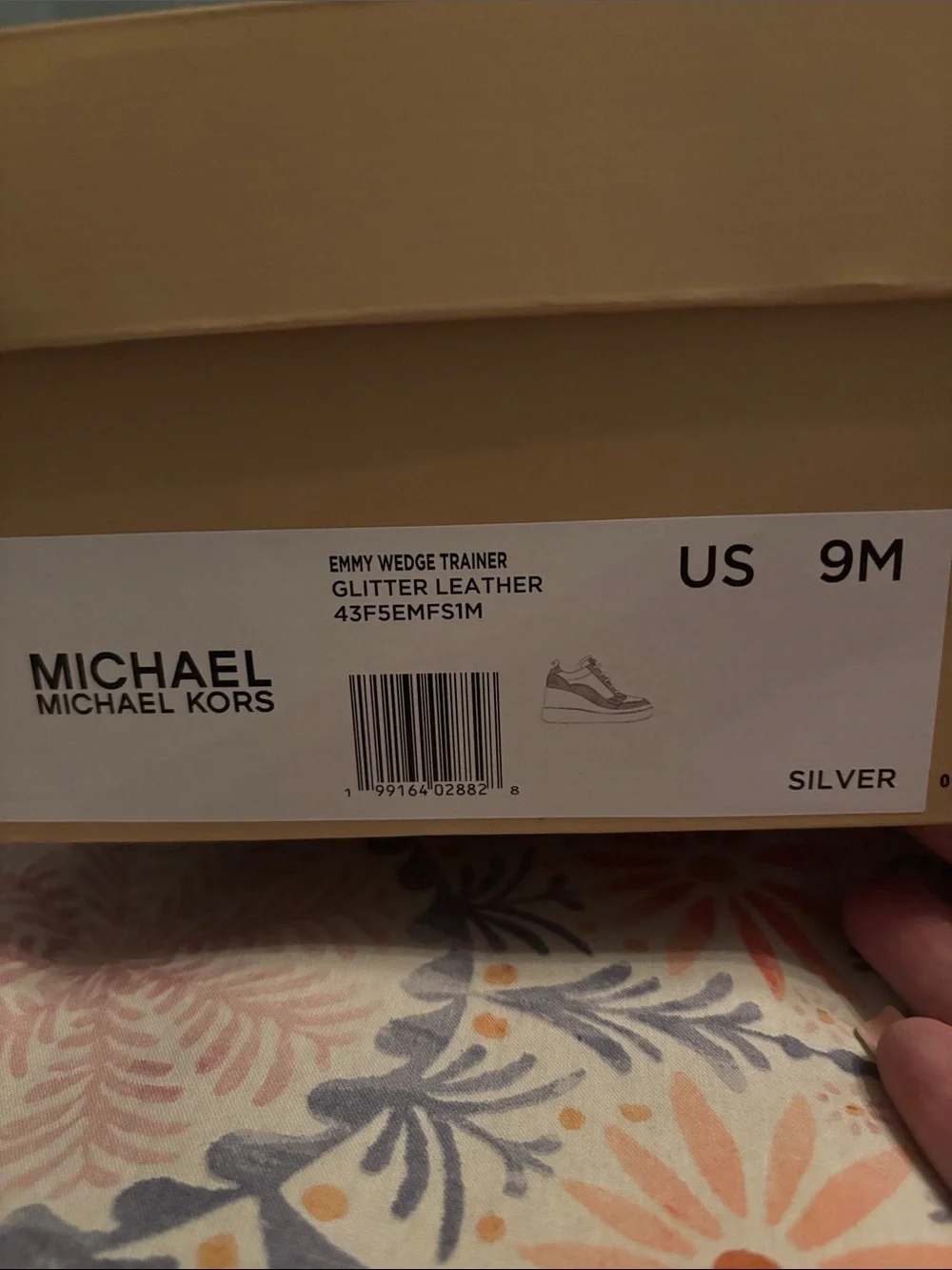 NWT Michael Kors Emmy Glitter Leather Wedge Trainer Sneakers Silver Size 9 Box